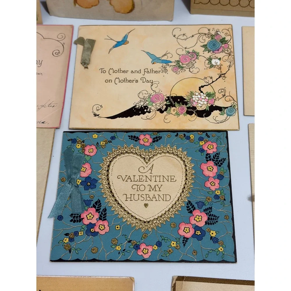 Lot 12 Vintage Greeting Cards 1925-40s • 2 UNUSED • Mother, Easter, Valentine